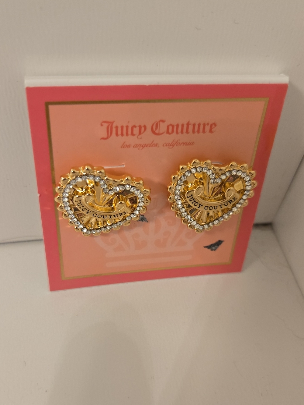 Juicy Couture Gold Heart Logo Crystal Halo Stud Earrings